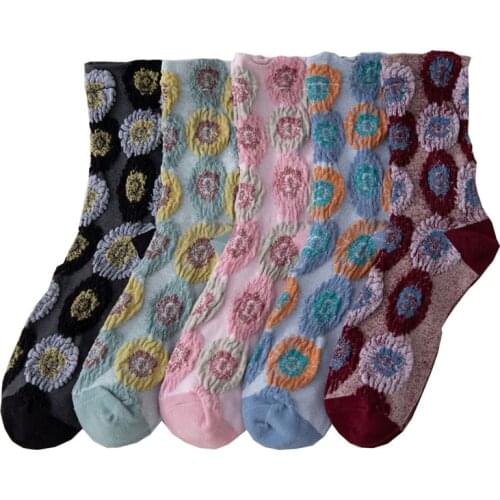 Women Socks Autumn Winte New Japanese Middle Tube Retro Ethnic Style Flower Soft Pure Cotton Breathable All-match Fashion