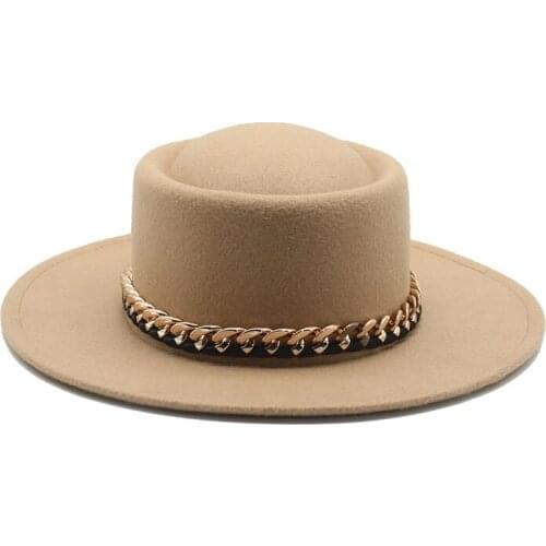 Women hats men solid round top chain wedding church formal jazz caps outdoor casual solid black camel luxury felted fedora hats