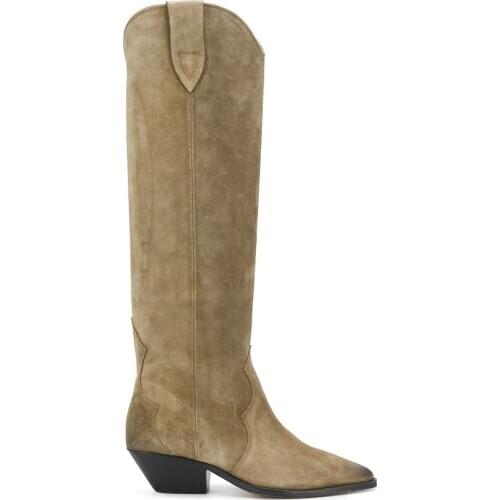 Women Shoes Paris Suede Knee Boots New Season Cuban Heel Fashion Boots