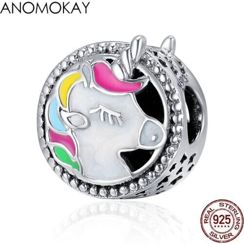 Anomokay Authentic 925 Sterling Silver Adorable Enamel Horse Beads fit Bracelet for Women Girl DIY Jewelry Gift