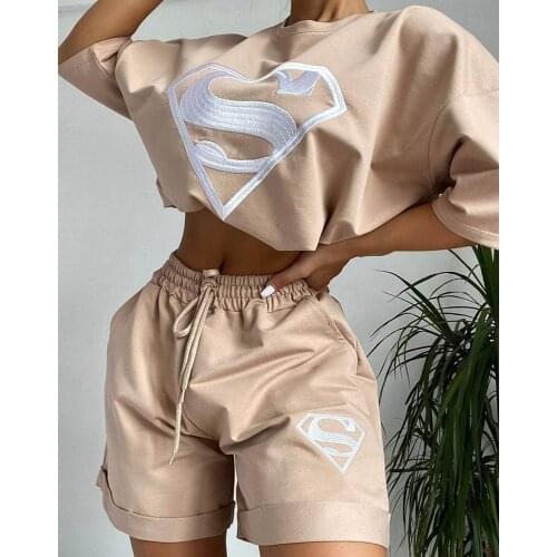 Vintage Letter Print T Shirts Short Sets Goth Punk High Street 2-Piece Sets Tracksuits Casual Outfirts 2021 Summer Fashion Women