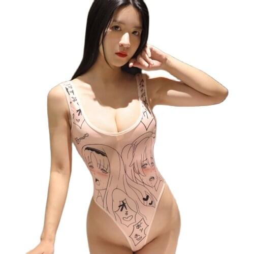 Woman Sports One-Piece Swimming Sexy Lingerie Thin T-Crotch Swimsuit Shapewear Pole Dancing Sukumizu Teddies Pajama Bodysuit