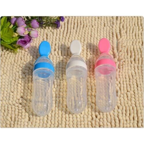 1pc 90ml Soft Silicone Spoon Baby Rice Cereal Eat-bottle Weaning Food Supplement happy