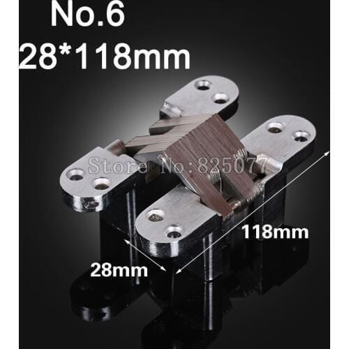 1PCS Hidden Hinges Size 28x118mm Bearing 50KG Invisible Concealed Cross Door Hinge Stainless Steel Hinge For Folding Door KF1063