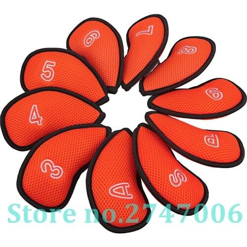 10pcs Orange Meshy Neopree Golf iron Club Head Covers 3,4,5,6,7,8,9,P,S,A