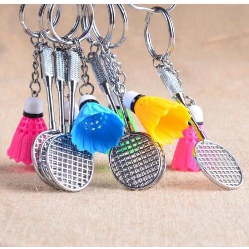 240pcs Mini Badminton Racket Balls Sports Keyring Pendant 3D Keychain Holder Ring Car Bag Pendant Charm keyring gift SN2378