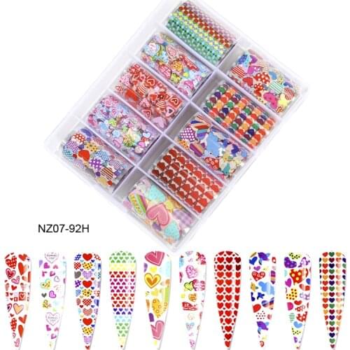 4*100cm-10Model Love Heart Tips Transfer Foils Red Hot Nail Sticker Valentines Day Series Paster Heart Nail Decal