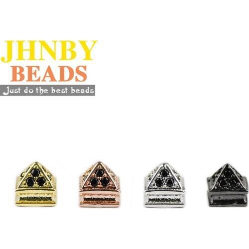 JHNBY 4pcs Tower shape Copper Spacer Loose beads Black Rhinestone charms Jewelry Braided rope bracelet making DIY Rivet Findings