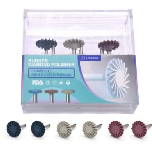 6pcs/Set Dental Rubber Polisher Composite Resin Polishing Diamond System RA Disc Kit 14mm Wheel Spiral Flex Brush Burs