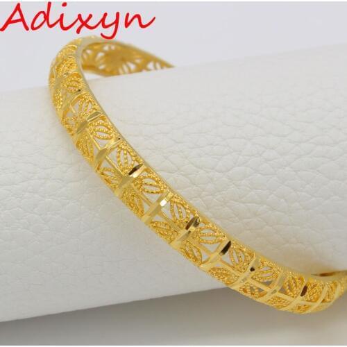 Adixyn Dubai Style Bangle for Women Gold Color Ethiopian Wedding Bracelet Arab African Party Gift N1804