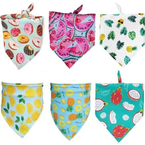Fruit Print Pet Dog Bandana Small Dog Cat Scarf Adjustable Cotton Dog Puppy Bandanas Bibs Summer Pet Dog Grooming Accessories