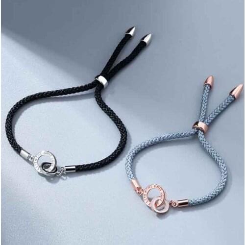 KOFSAC Only Love Of My Life Bracelets Women Men 925 Sterling Silver Jewelry Two Circle Rope Bangle Lovers Valentines Day Gifts