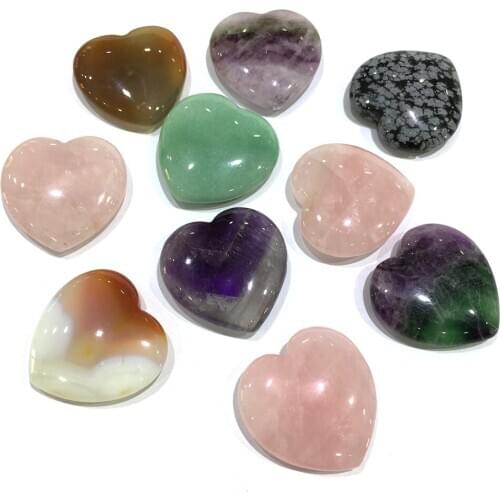 5pcs Natural Stone Beads Heart Shape Mixed Colors for Necklace Bracelet Accessories Jewelry Making DIY for Women Size 35x35mm