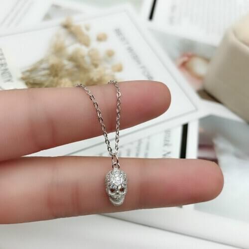 Pure 925 Sterling Silver Original Exquisite Pendant Necklace Skeleton Zircon Luxury Cross Chain Charming Cranium Chams Torque