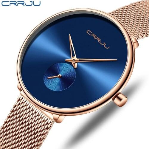 CRRJU 2165 Fashion Ladies Casual Daily Mesh Minimalist Waterproof silver watches Wristwatch Quartz Female Clock