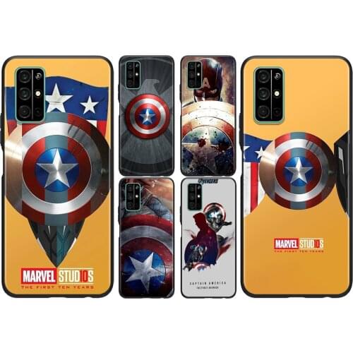 Marvel Captain America Shield For Huawei Honor 50 SE V30 View 20 V20 30i 30S 30 20S 20E 20i 20 Lite Pro Plus Black Phone Case