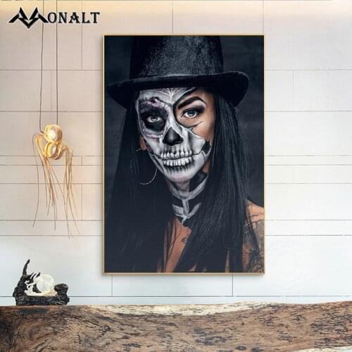 Skull Tattoo Sexy Cool Girl Wear Hat Pop Woman Canvas Painting Street Art Character Poster Black Luxury decoration Picture Decor