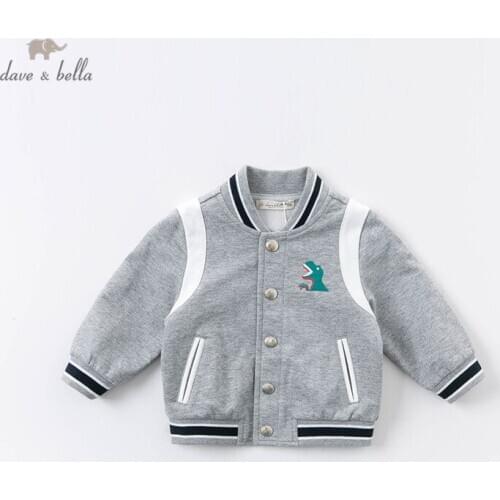 DBW15101 dave bella autumn baby boys handsome cartoon letter button pockets coat children tops fashion infant toddler outerwear