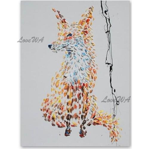 Latest Acrylic Knife Painting Children Room Decorative Fox Picture Oil Painting No Frame Canvas Animal Art Home Goods Artwork
