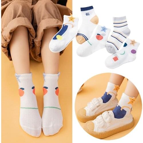 Childrens socks spring and autumn pure cotton three-dimensional five-star smiley boy and girl tube socks breathable socks