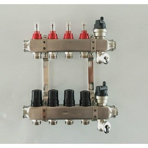 DN25 stainless steel 304 household heating water manifold visual flow meter integrated floor heating manifold for 1/2 pex