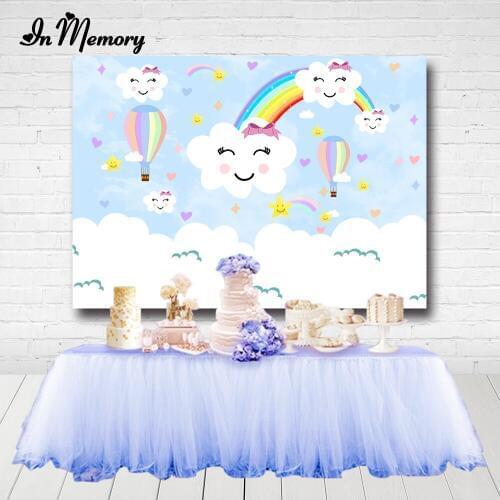 Baby Shower Newborn Backdrops For Photo Studio Blue Sky Smile Clouds Rainbow Kids 1st Birthday Party Photography Backgrounds