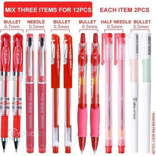 RED M&G 12pcs Office & School Supplies Red Ink Writing Thickness 0.5mm 0.7mm Gel Pen Carbon needle gel Pen