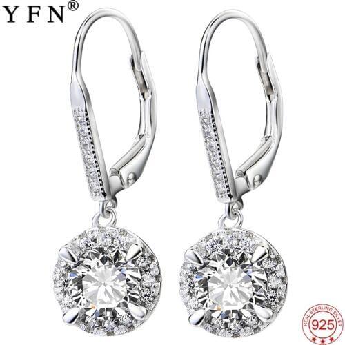 YFN Real 925 Sterling Silver Crystal Drop Earrings Fashion Jewelry White Cubic Zirconia Earring For Women Gifts Jewelry Earrings