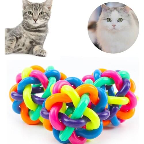 P0 1x Ssize Pet toy colorful bell ball knitting ball cat and dog toy molar cleaning tooth bite resistant toy vocal training ball