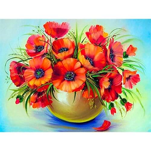 Poppy Flower Printed Canvas 11CT Cross Stitch DIY Embroidery Patterns DMC Threads Knitting Handicraft Painting Wholesale