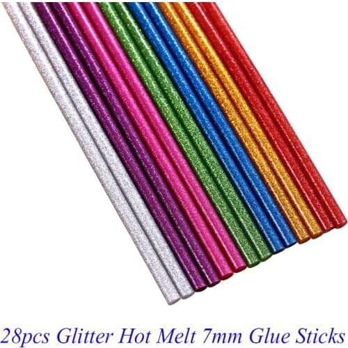 28pcs Glitter Hot Melt 7mm Glue Sticks For Glue Gun Craft Phone Case Alloy Toy Art Model Album Repair Accessories Adhesive Stick