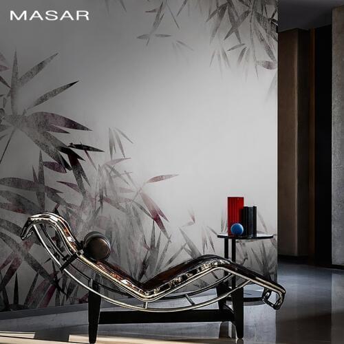 MASAR Chinese element bamboo forest custom mural ink gray background wall paper hotel restaurant art wallpaper bamboo
