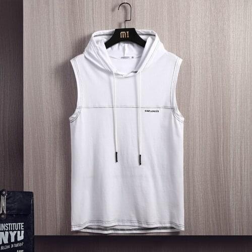 Summer Fashion Tank Top New Casual Pure Cotton Men Vest Clothes Solid Color Hooded Sleeveless Embroidered Sport Tank Tops