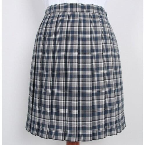 Sweet Womens Blue&Gray Plaid Skirt JK Japanese Girl School Uniform Short Pleated Skirt A-Line Necktie Bow Tie Preppy Style