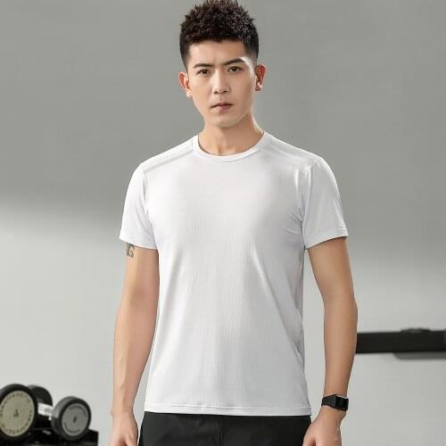 New Polyester Men Running T-Shirts Breathable Short Sleeve Football Basketball Fitness Gym Clothing Jogging Sports Training Tops