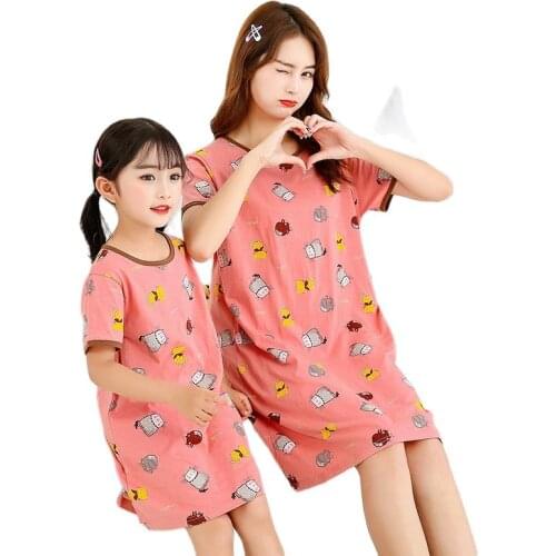 100% Cotton Girls Nightgown Pajamas Childrens Summer Nightdress Baby Girls Home Clothes Mother Kids Night Dress Girl Sleepwear