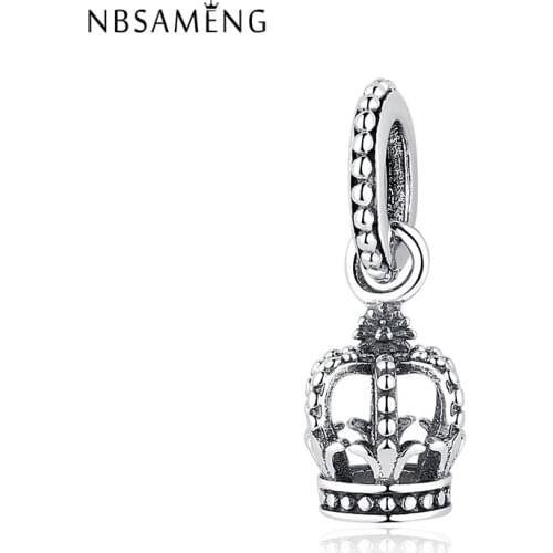 New 100% 925 Sterling Silver Bead Charm Hollow Vintage Crown Pendant Charms Jewellery Fit Bracelets DIY Women Jewelry
