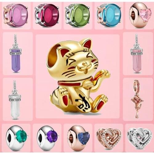 2021 New Product Pan 925 Silver Icicle Lucky Fortune Cat Beading Suitable For Womens Valentines Day Jewelry