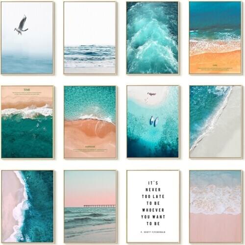 Landscape Art Paintings Nordic Beautiful Sea Beach Letters Bird Painting Core Living Room Decor Wall Decorations Bed Room Poster