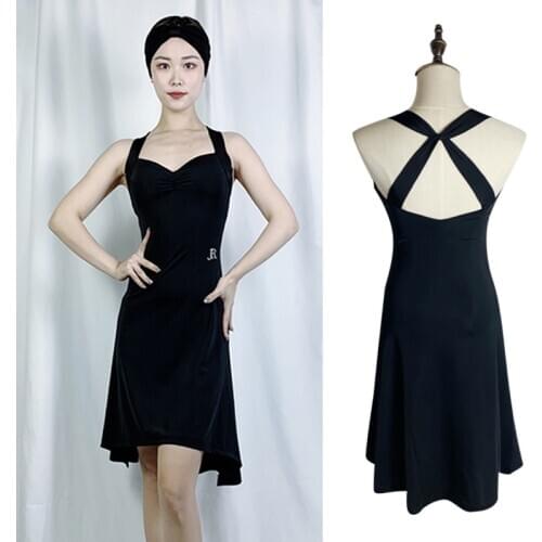 Latin Dance Dress Women Backless Black Dress Party Show Modern Samba Dance Costume Latin Practrice Dress Wiht Bra Pads DNV14491