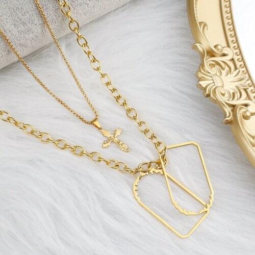Cross Necklace Christian Jesus Necklace Geometry Layered Necklace Stainless Steel New Products Men Women Jewelry Worship Gifts