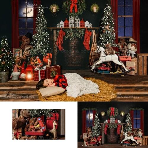 Christmas Toy Bear Photography Backdrop Kids Baby Portrait Fireplace Festival Banner Santa Socks Background Child Photostudio
