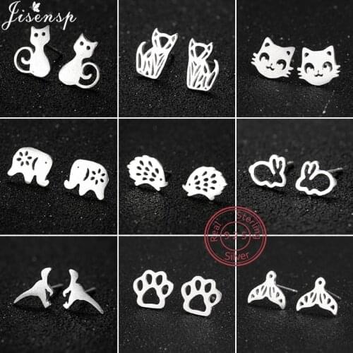 Lovely Animal 925 Sterling Silver Earrings Women Minimalist Jewelry Cute Elephant Cat Paw Earings Teen Girls Party Jewelry Gift
