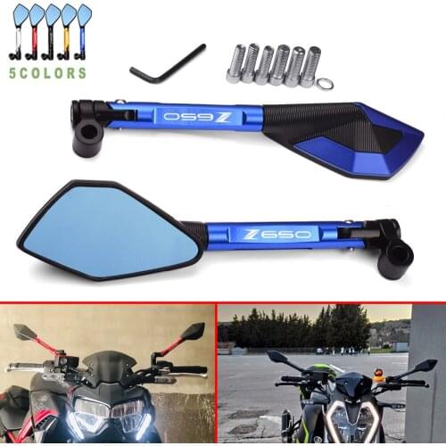 Z650 CNC Motorcycle Handlebar Rear View Mirrors Blue Anti-glare Mirror For Kawasaki Z650 Z 650 2016 2017 2018 2019 2020 2021