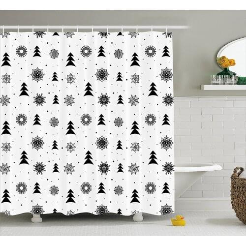 Nordic Shower Curtain Christmas Pine Trees Snowflakes Noel Winter North Holiday Celebration Graphic Art Home Decor Bath Curtains