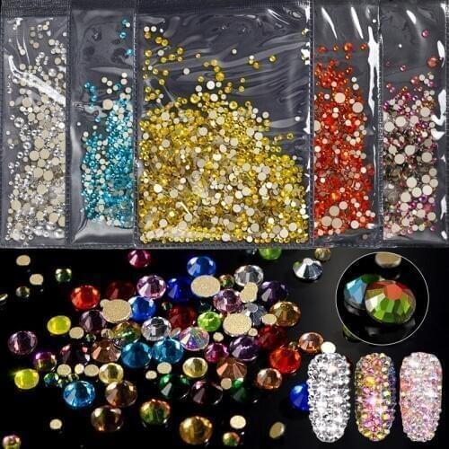 Multi Size Glass Nail Rhinestones Flat-back AB Crystal stones 3d nail art decorations charms for nails Accessories Supplies Tool
