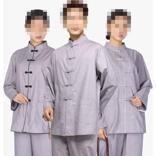 Unisex Grey Summer&Spring High Quality Buddhist Zen Meditation Uniforms Layman Clothing Kung Fu Buddha suits Tang Suit