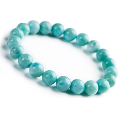 Drop Shipping Genuine Blue Natural Larimar Bracelets For Women Men Stretch Crystal Round Bead Bracelet