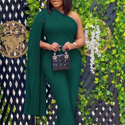 Women One Shouder Jumpsuits Sexy Party Patchwork Pleat Wide Leg Pants Celebrate Event Occasion Overalls Fall Clothes Fashion