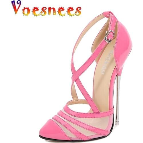 Voesnees Nightclubs Metal Steel Pipe Dance Super High Heels Women Shoes Sexy Club Cover Heels Pumps Sexy Buckle High Party Shoes
